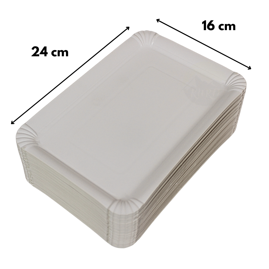 125x sterke Papieren bord/schaaltje 16x24cm wit - wegwerp schalen geschikt om snacks op te presenteren - gebaksbordjes - barbecue - evenementen