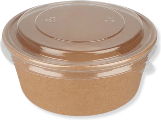 150x Kartonnen Saladebakjes inclusief RPET deksel 500 ml