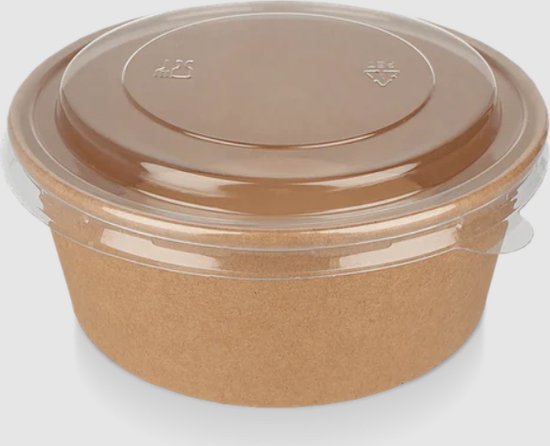 150x Kartonnen Saladebakjes inclusief RPET deksel 750 ml