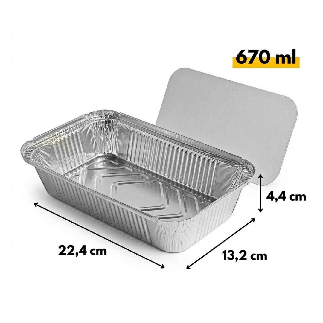 Aluminium Bakjes met Deksel 100 Stuks - (670ml) Ovenschalen Airfryer