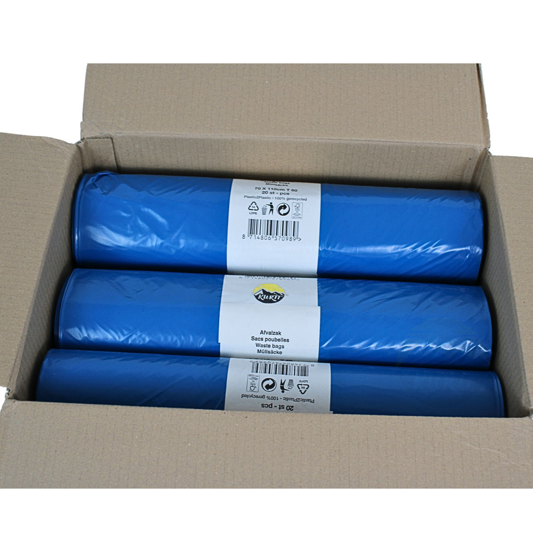 LDPE Afvalzakken 70 x 110 cm (120L) – Blauw – Type 60 (op rol) - 200 stuks