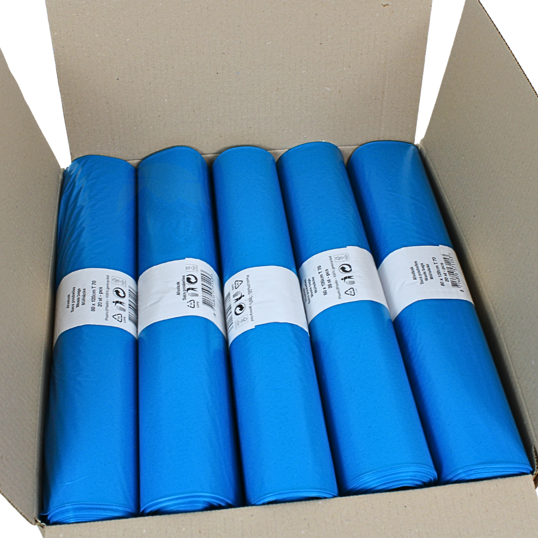 LDPE Afvalzakken 80 x 120cm T 70 blauw rol - 200 stuks