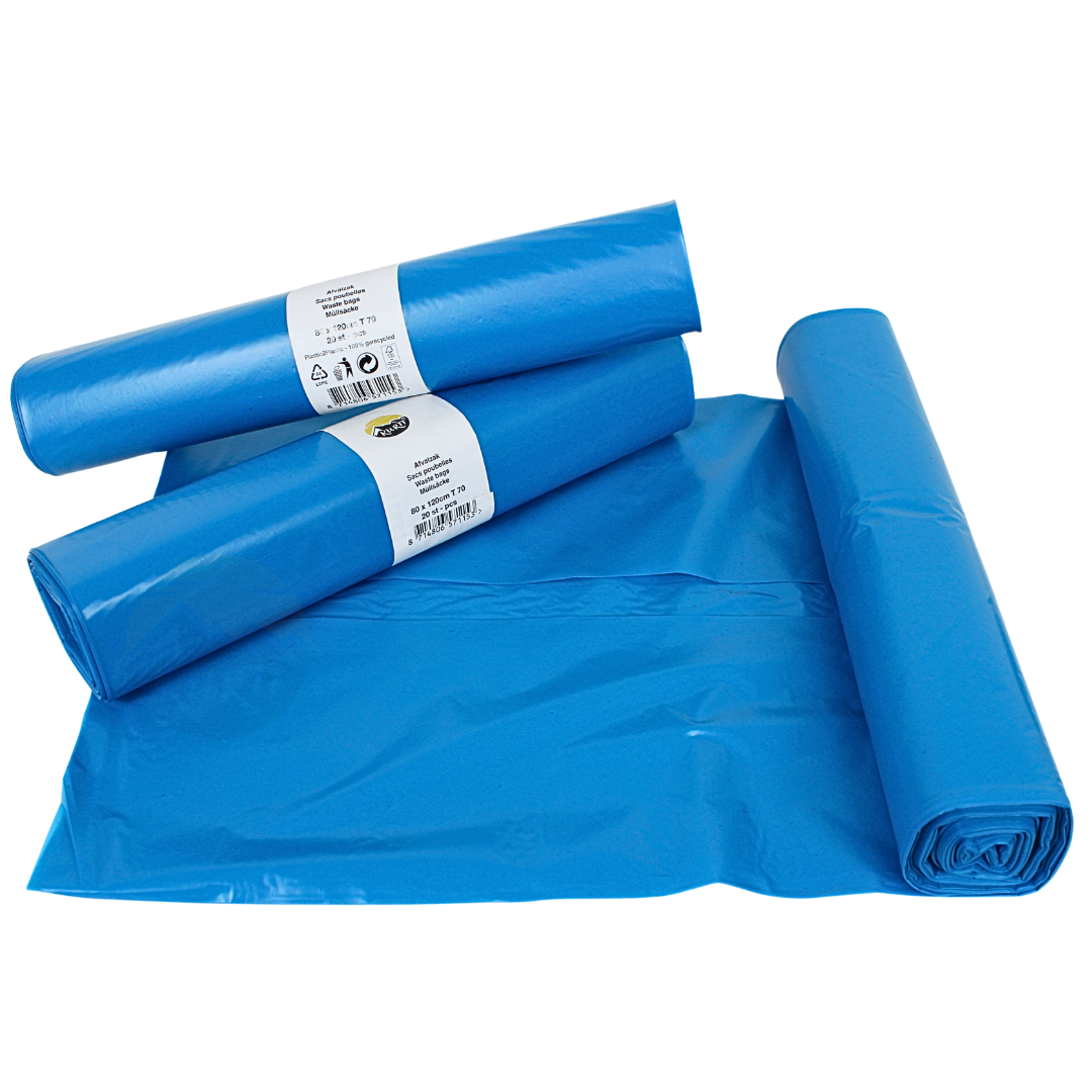 LDPE Afvalzakken 80 x 120cm T 70 blauw rol - 200 stuks