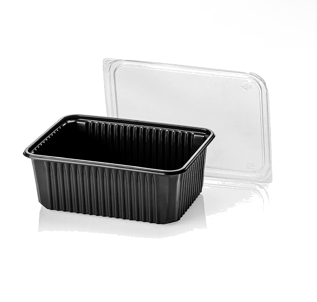 Magnetronbakje met ribbels zwart 1000ml - 100 stuks met deksels