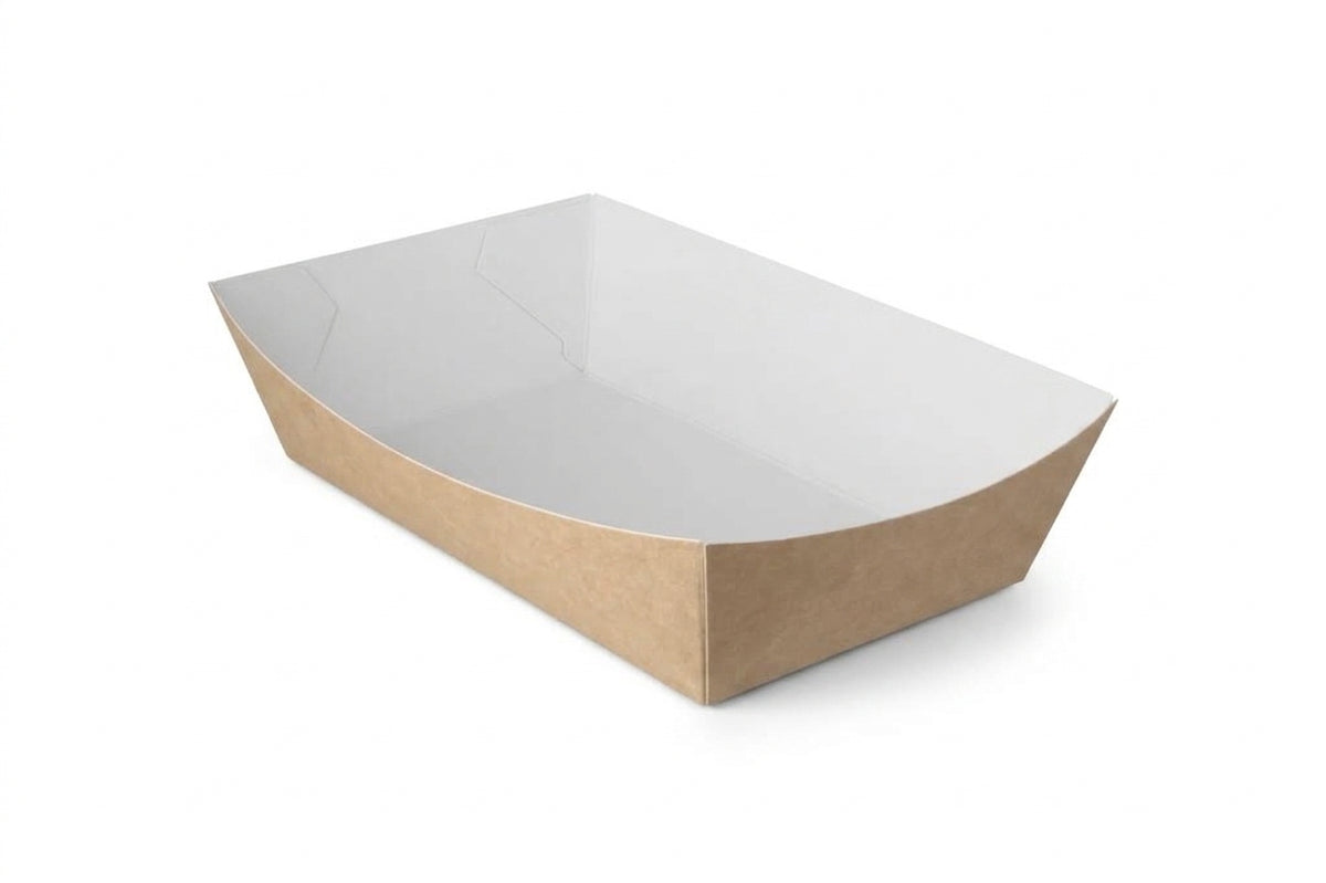 Frietbakjes, Snackbakje, A14 Karton Kraft/Wit – 150 × 85 × 43 mm