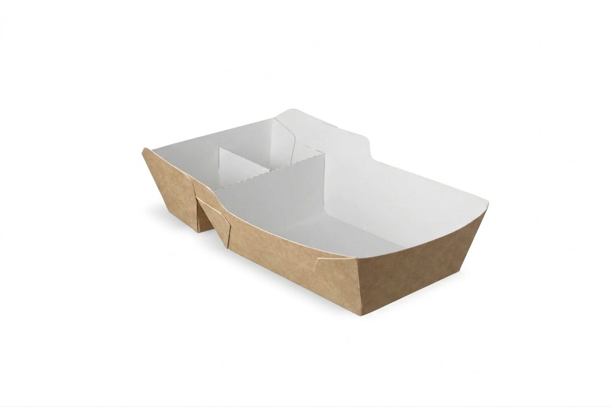 Frietbakjes met Sausvak, Snackbakje A23 (A7+1) Karton Kraft/Wit – 142 × 65 × 35 mm