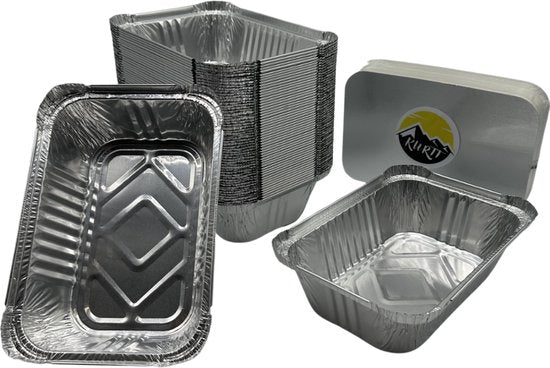 Aluminium Bakjes met Deksel 100 Stuks - (650L) Aluminium Ovenschalen wegwerp