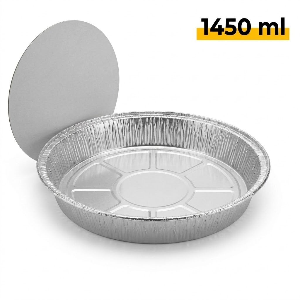 Aluminium Schaal Rond 23 cm met Deksel – 1450 ml – 100 Stuks | C803L Ovenschaal Wegwerp Quiche Catering BBQ
