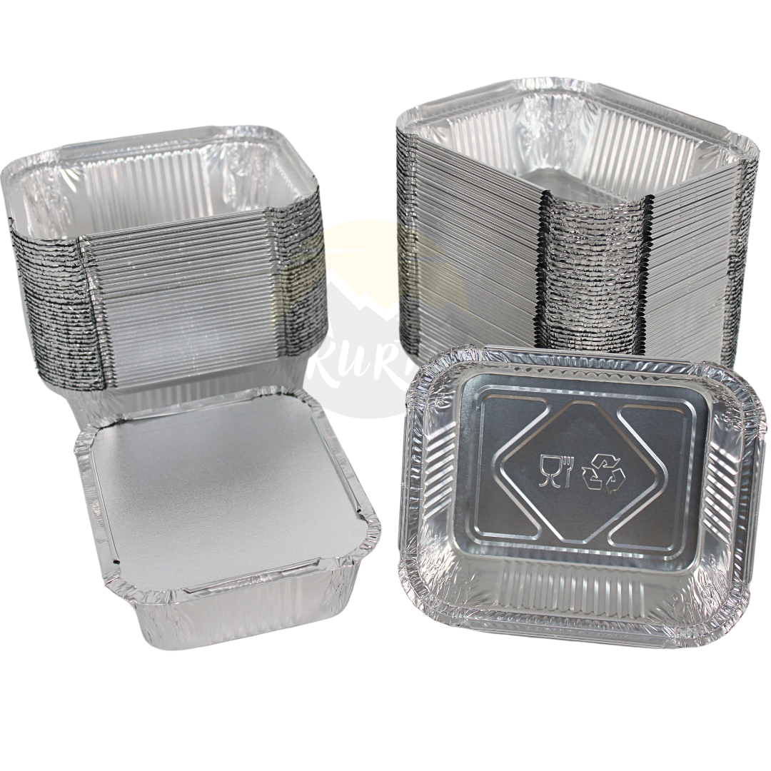 100x inclusief deksel 450ml Aluminium Bakjes - breukbestendig ovenschalen, Voedselveilig, Horeca, Wegwerp