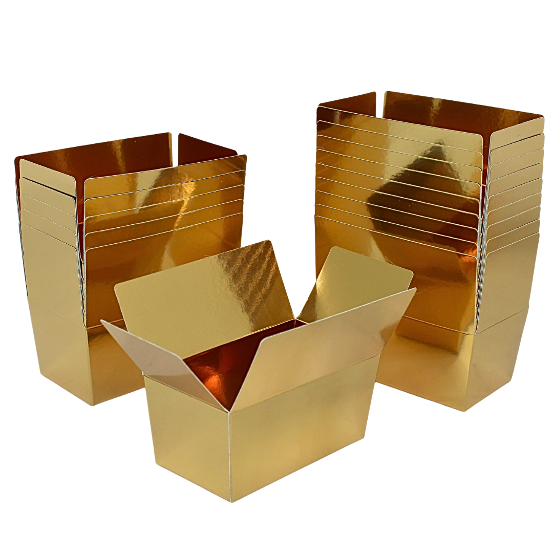 Ballotin bonbondoos 250 gram glanzend goud – 50 stuks | Binnenzijde goudfolie, 11,5x6x5,5 cm