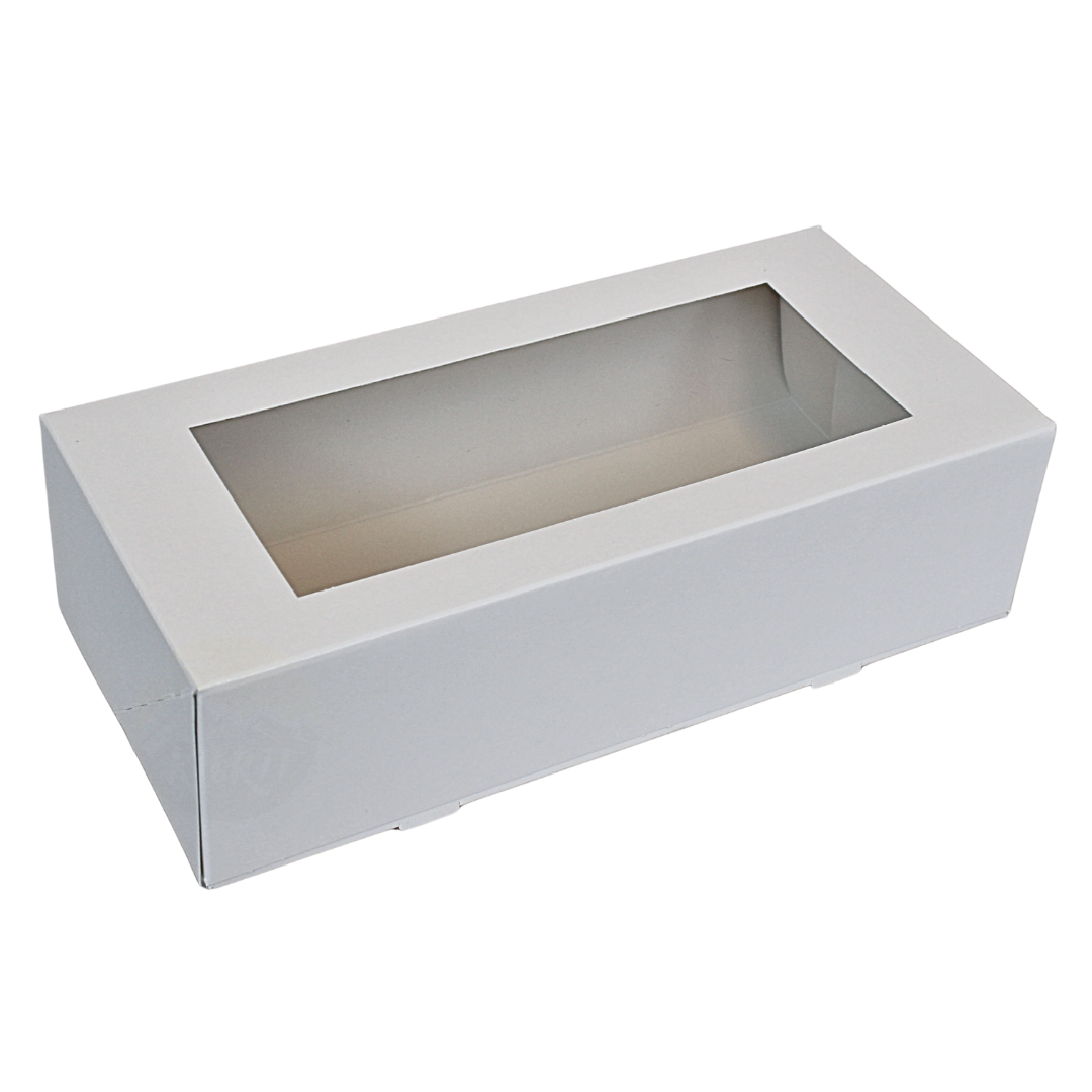 Gebaksdoos met venster wit 26x12x7 cm – 250 stuks | Doos voor tompoucen, éclairs & cake
