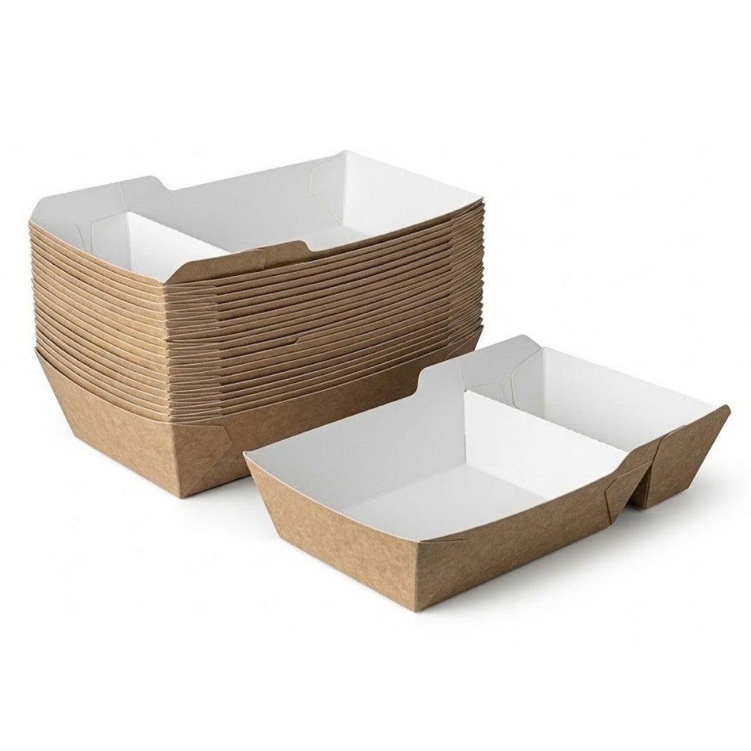 Frietbakjes met Sausvak A22 (A9+1) Karton Kraft/Wit – 176 × 68 × 39 mm | Middel