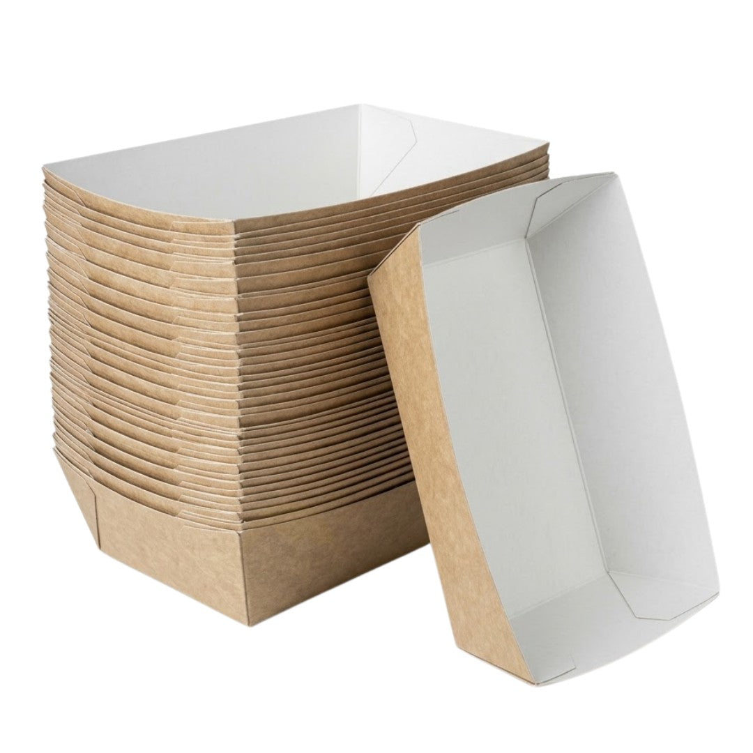 Frietbakjes XL A50 Karton Kraft/Wit – 167 × 100 × 53 mm | Extra Groot & Diep