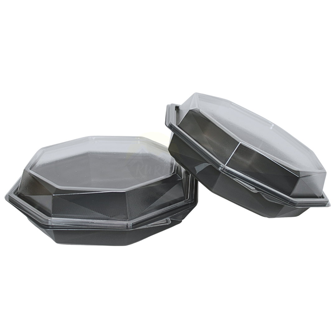 APET Octaview Bowl Grey 190x60mm with fixed Lid | 640ml | 40 Pieces | Catering Take-away