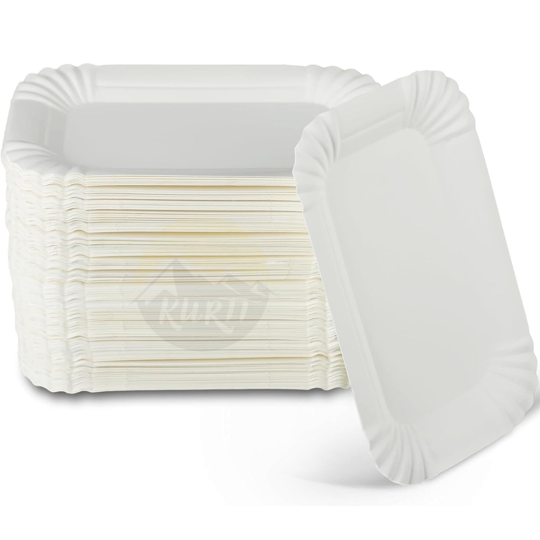 Assiette en papier/plat 10x16cm blanc - 250 pièces