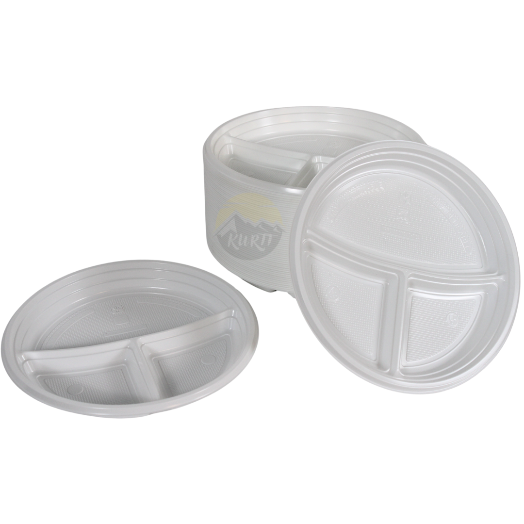 Plastic bord wit 22cm 3-vaks - 100 stuks incl. SUP