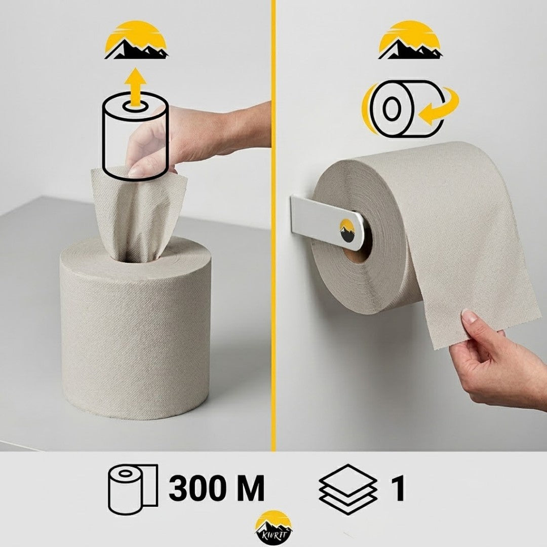 6x Poetsrol 300M 1-laags grijs (recycled) poetspapier dispenser geschikt - absorbeert uitstekend