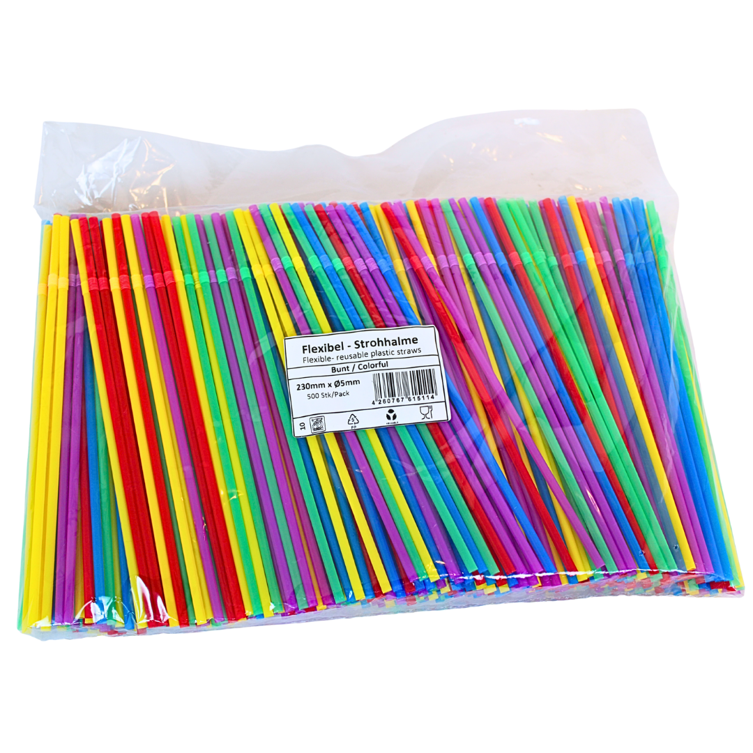 Rietjes herbruikbaar PP plastic multicolour 5x230mm - 500 stuks