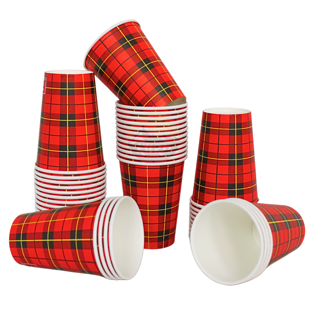 2500x 7.5oz/180ml, Koffiebekers to go - koffiebeker karton 'schotse ruit' Drinkbeker - Koffiebekers karton - Kartonnen Beker - A kwaliteit, lekvrij