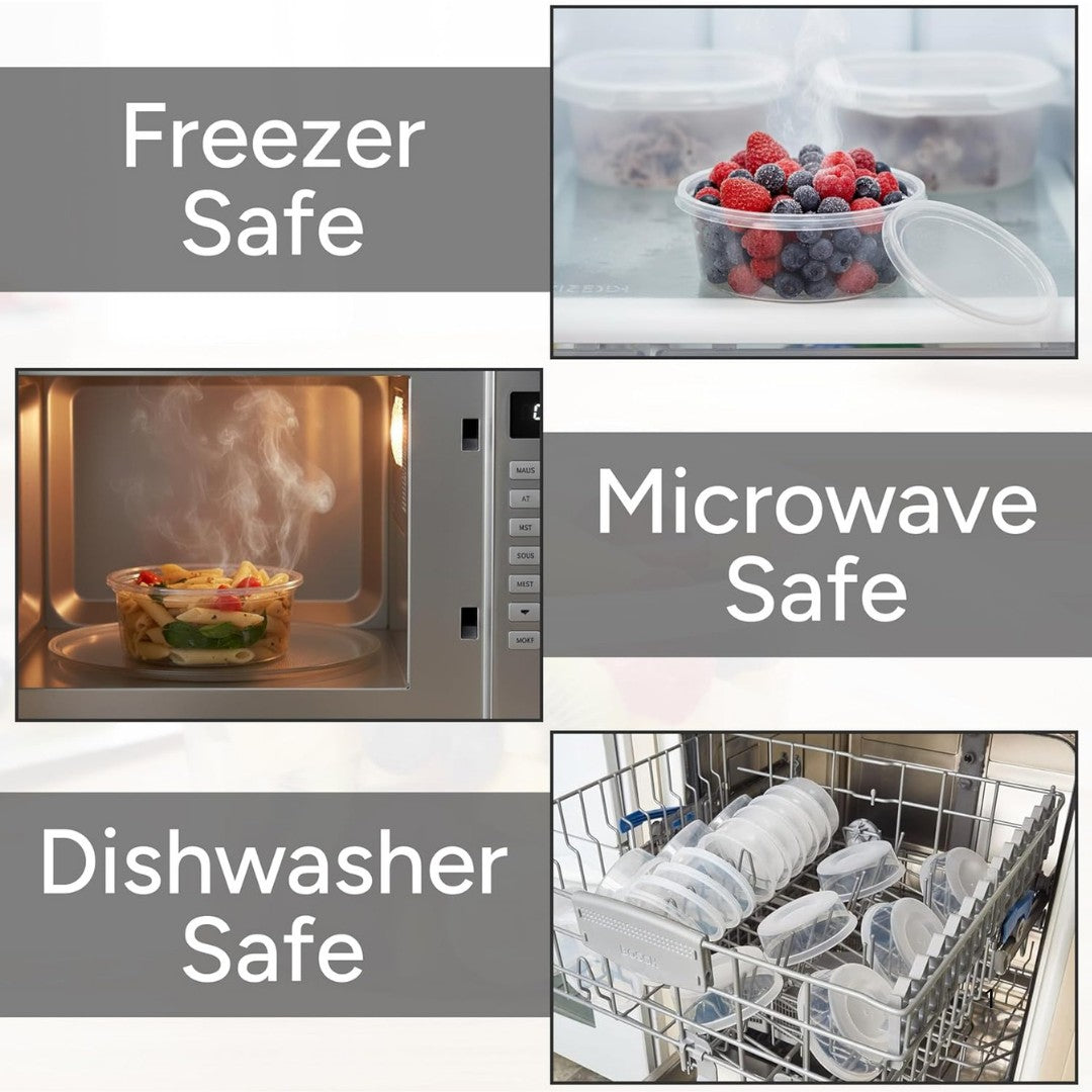 50x pots en plastique avec couvercles Récipients à micro-ondes de 350 ml - Récipients pour aliments frais Convient pour les plats à emporter. Réutilisable et sans BPA