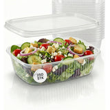 250 bols à sauce et à salade (125 ml), robustes avec couvercle à clic - Transparents, rectangulaires, jetables, aptes au contact alimentaire, restauration, réutilisables