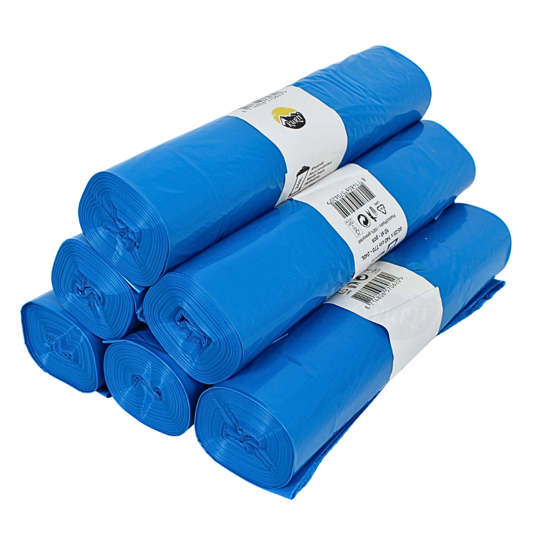 LDPE Afvalzakken 65/25 x 140 cm  Blauw (240L) – Type 70 (op rol) - 100 stuks