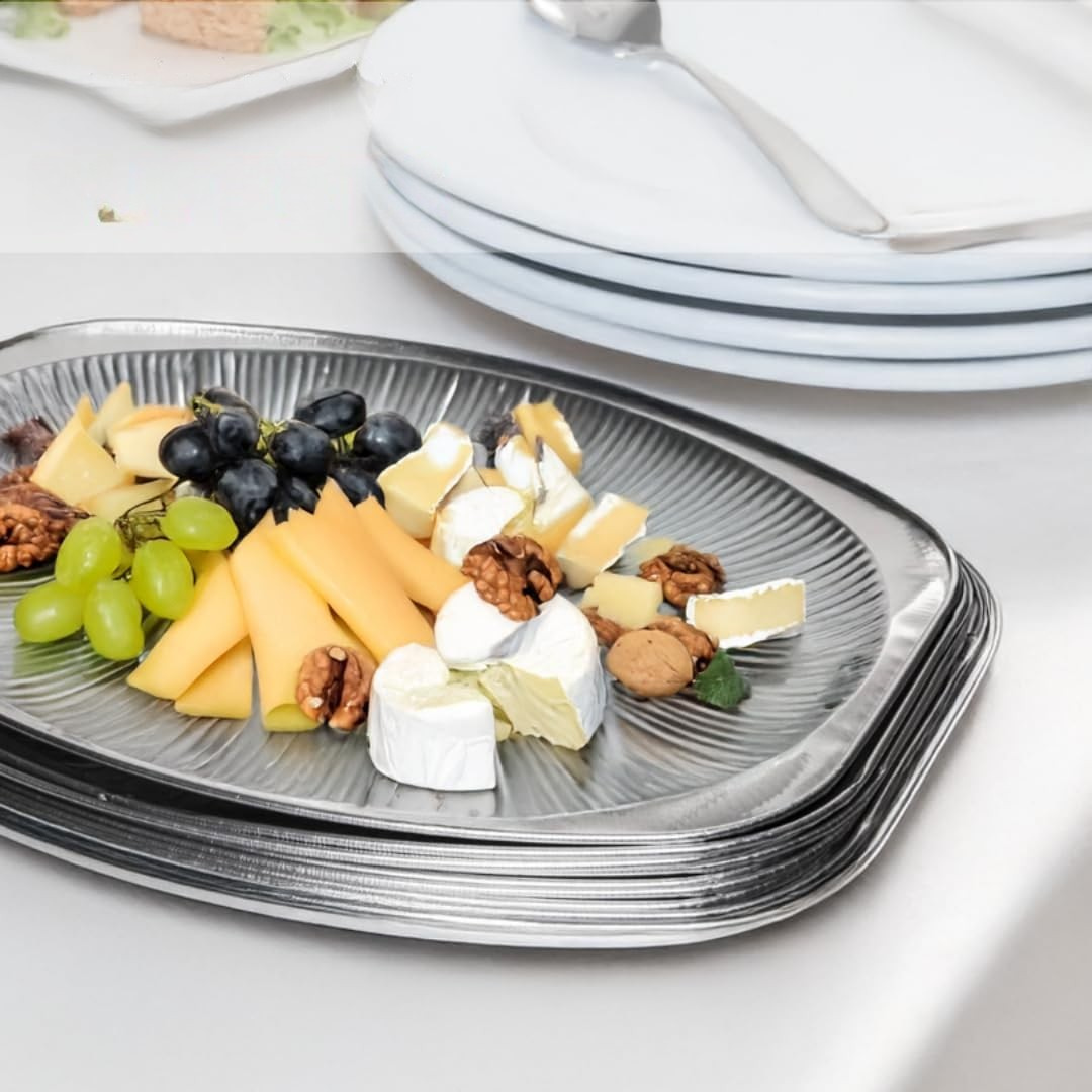 Lot de 10 plats de service en aluminium (33 cm) incassables - vaisselle de haute qualité - plats en aluminium - plats plats - barbecue - vaisselle traiteur