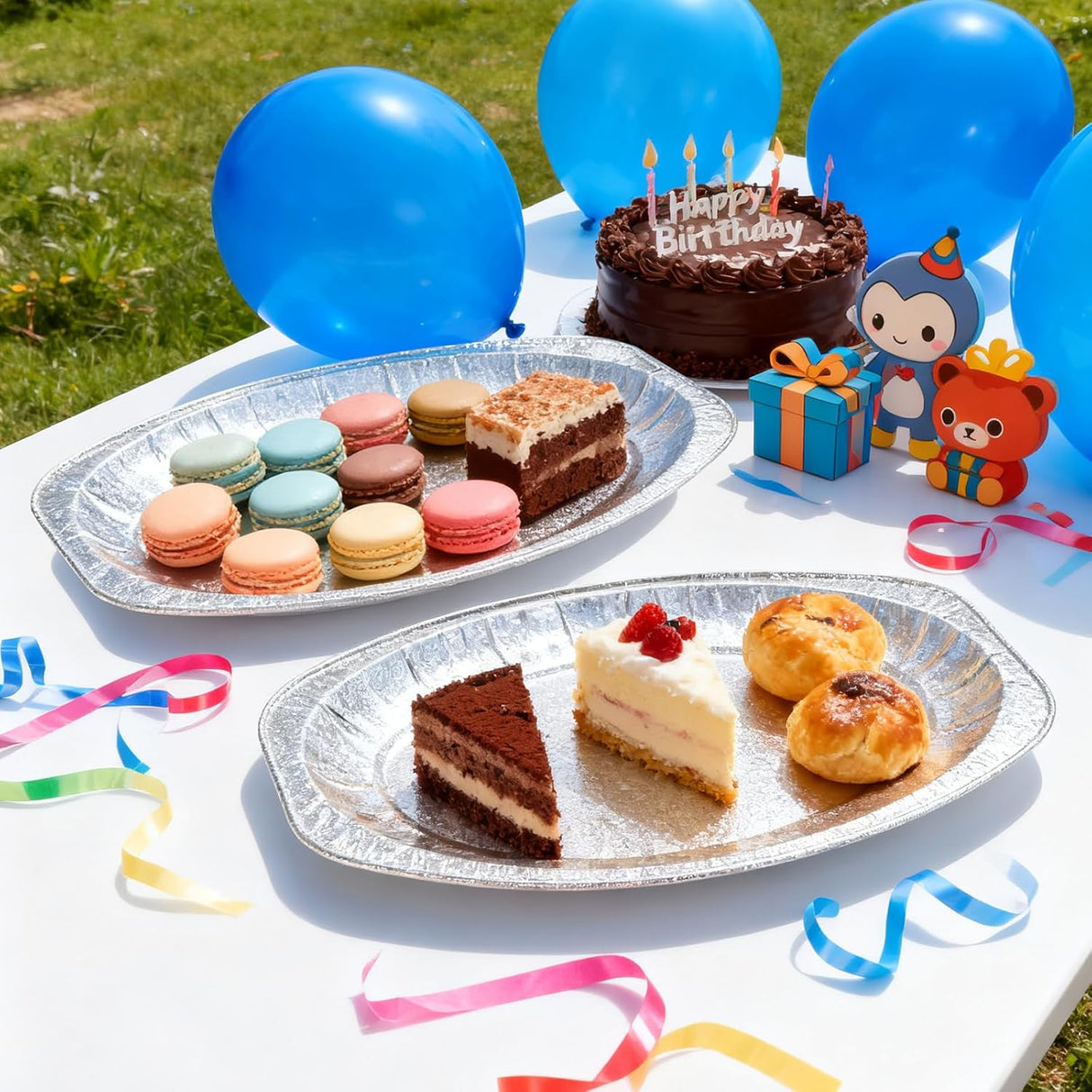 Lot de 10 plats de service en aluminium (43 cm) incassables - vaisselle de haute qualité - plats en aluminium - plats plats - barbecue - vaisselle traiteur