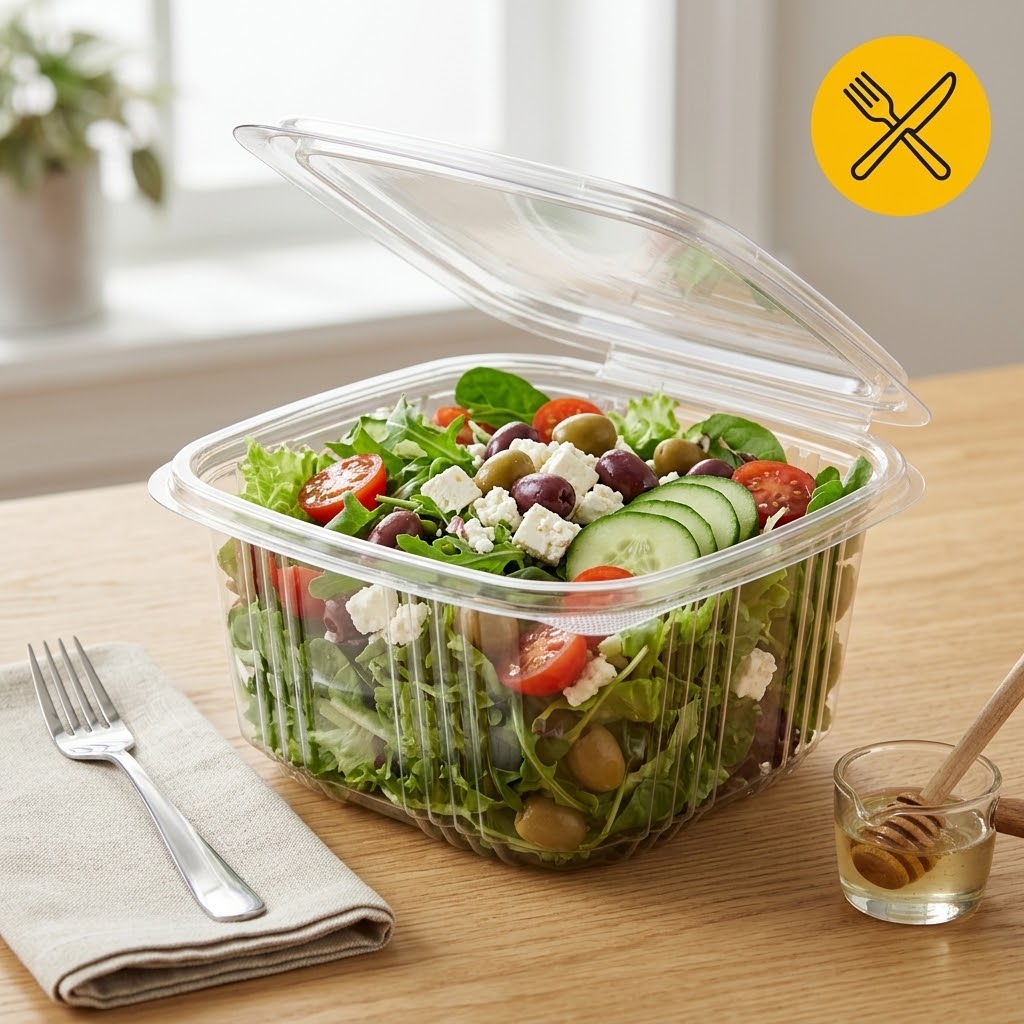 Saladebakjes 375ml Transparant – 100 Stuks met vaste Deksel | Sausbakjes