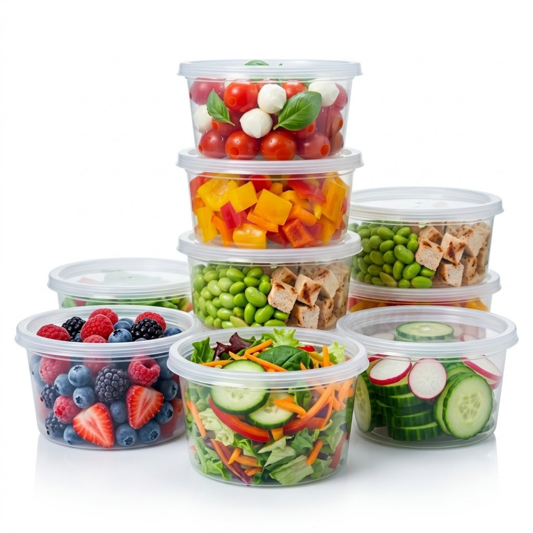 Vershoudbakjes 500ml rond transparant met deksel – 100 stuks | Plastic Potjes Magnetronbestendig