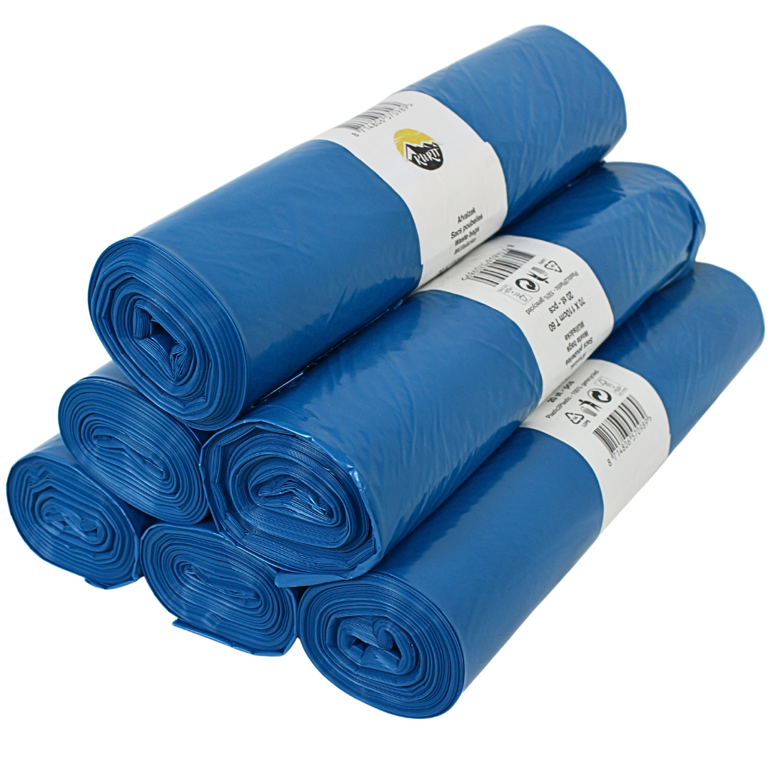 LDPE Afvalzakken 70 x 110 cm (120L) – Blauw – Type 60 (op rol) - 200 stuks