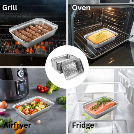 100 barquettes en aluminium avec couvercles (911 L) - Plats de haute qualité pour four et friteuse à air chaud. Conviennent pour les plats grecs et les kapsalon.