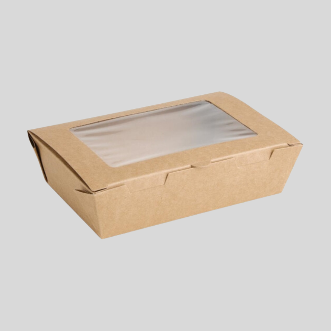 Catering boxes size M KRAFT with PLA window - 100 pieces