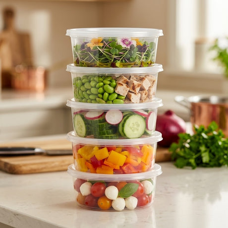 Plastic potjes 350ml transparant met deksel – 50 stuks | BPA-vrij