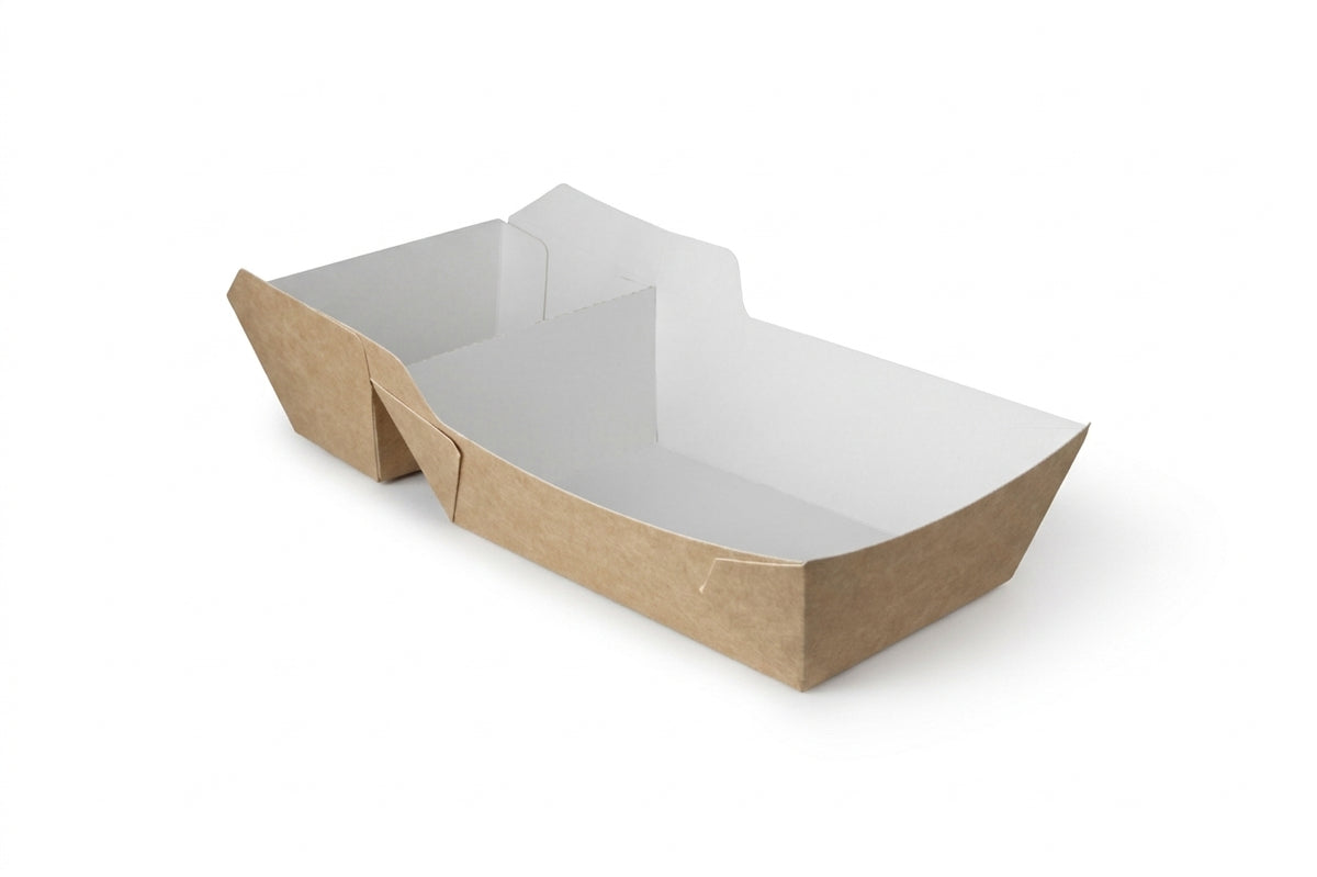 Frietbakjes met Sausvak, Snackbakje A22 (A9+1) Karton Kraft/Wit – 176 × 68 × 39 mm