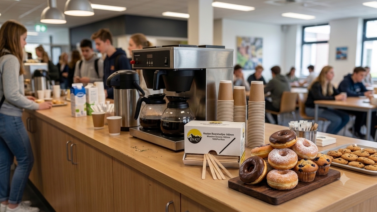 Houten Roerstaafjes Kurtt – Dispenser met 1000 Stuks voor Koffie & Thee