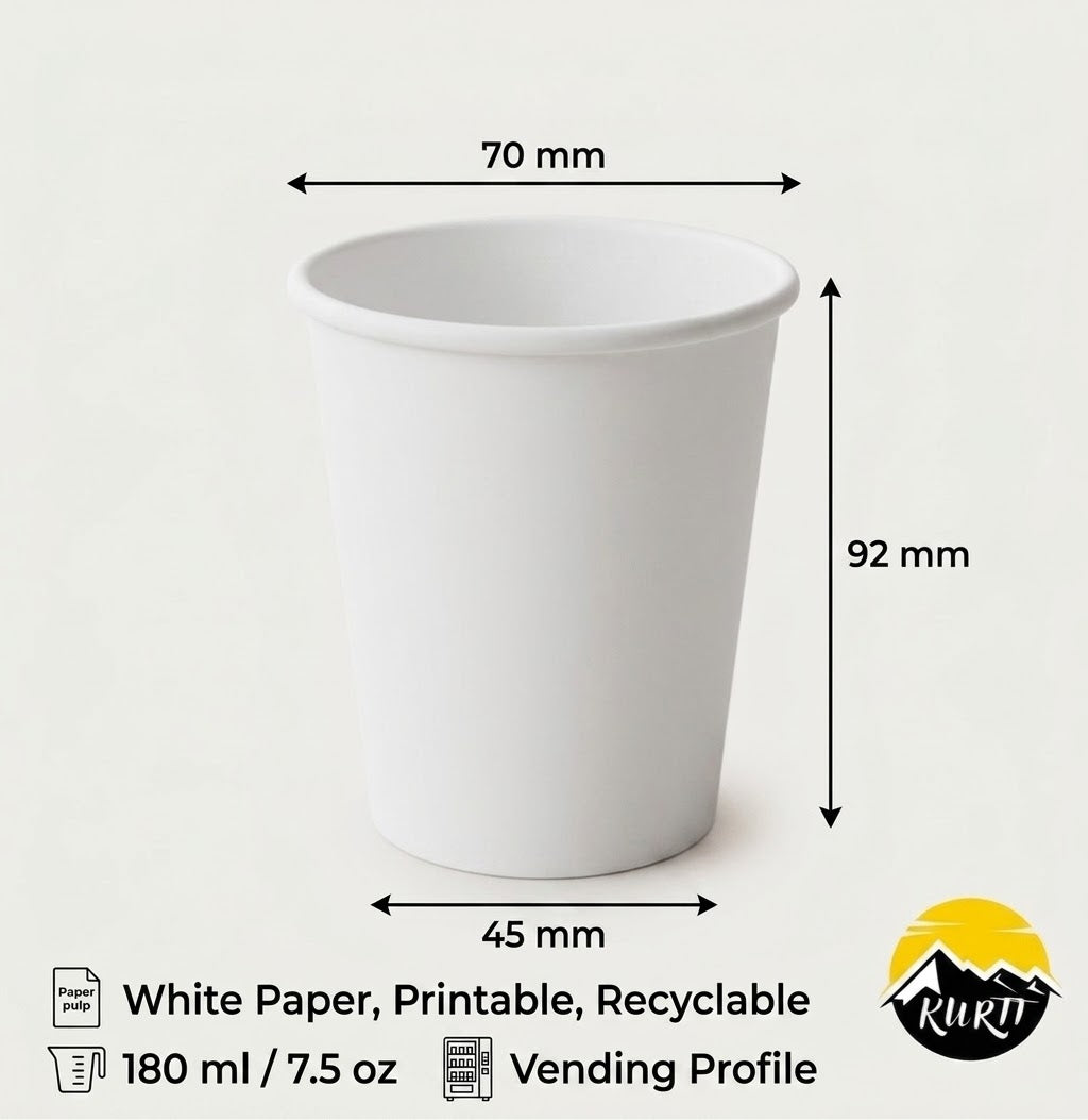 Wit Koffiebeker 180ml (7.5oz) – Composteerbaar Karton, Vending Profiel | 70mm - 2500 stuks
