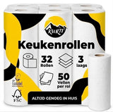 Keukenrollen 3-Laags 32, 64 of 96 Rollen – 50 Vellen per Rol – Keukenpapier Voordeelverpakking