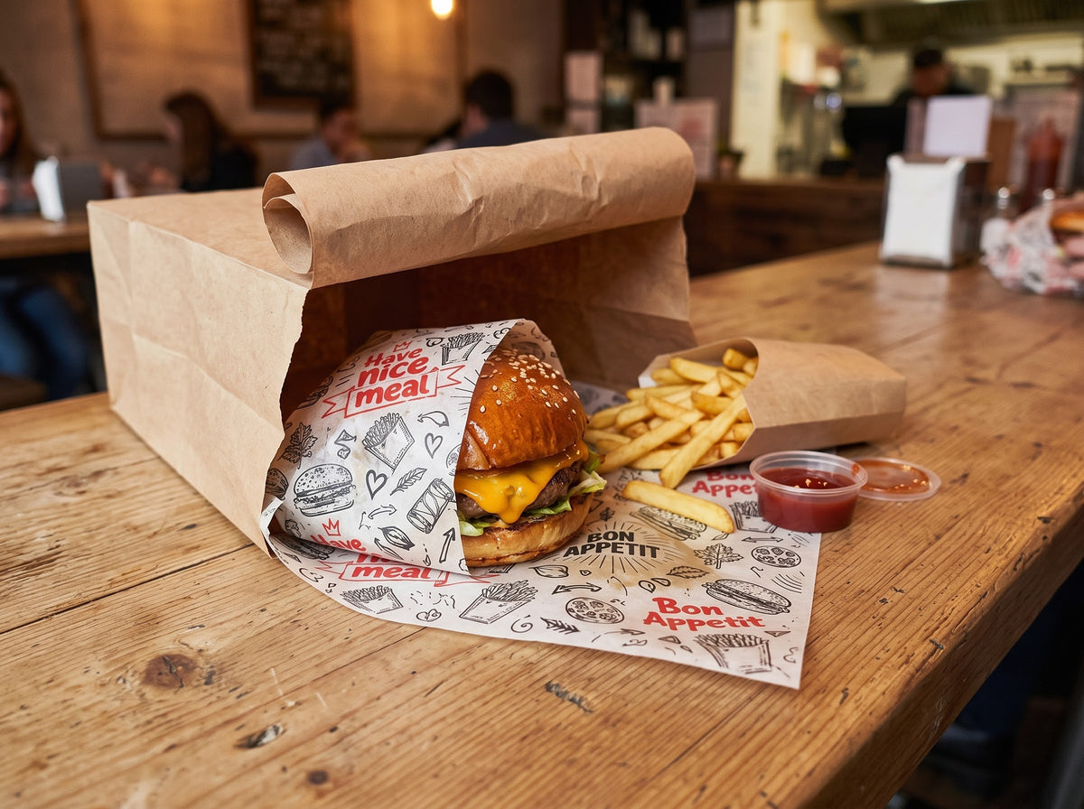 Hamburgerpapier Vetvrij Bedrukt – "Have a Nice Meal" Print – 25x30 & 30x40 cm