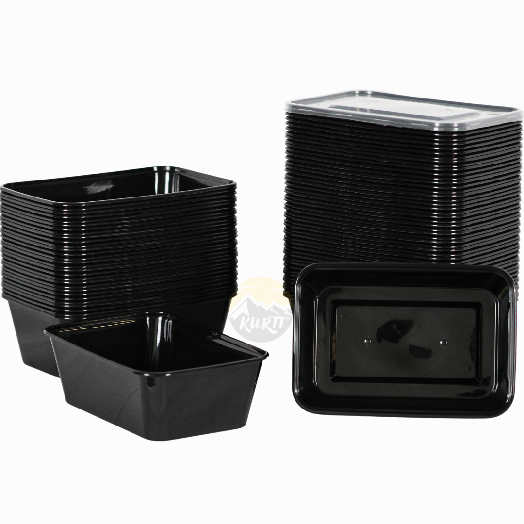 Microwave containers with lid black 650ML - 100 pieces