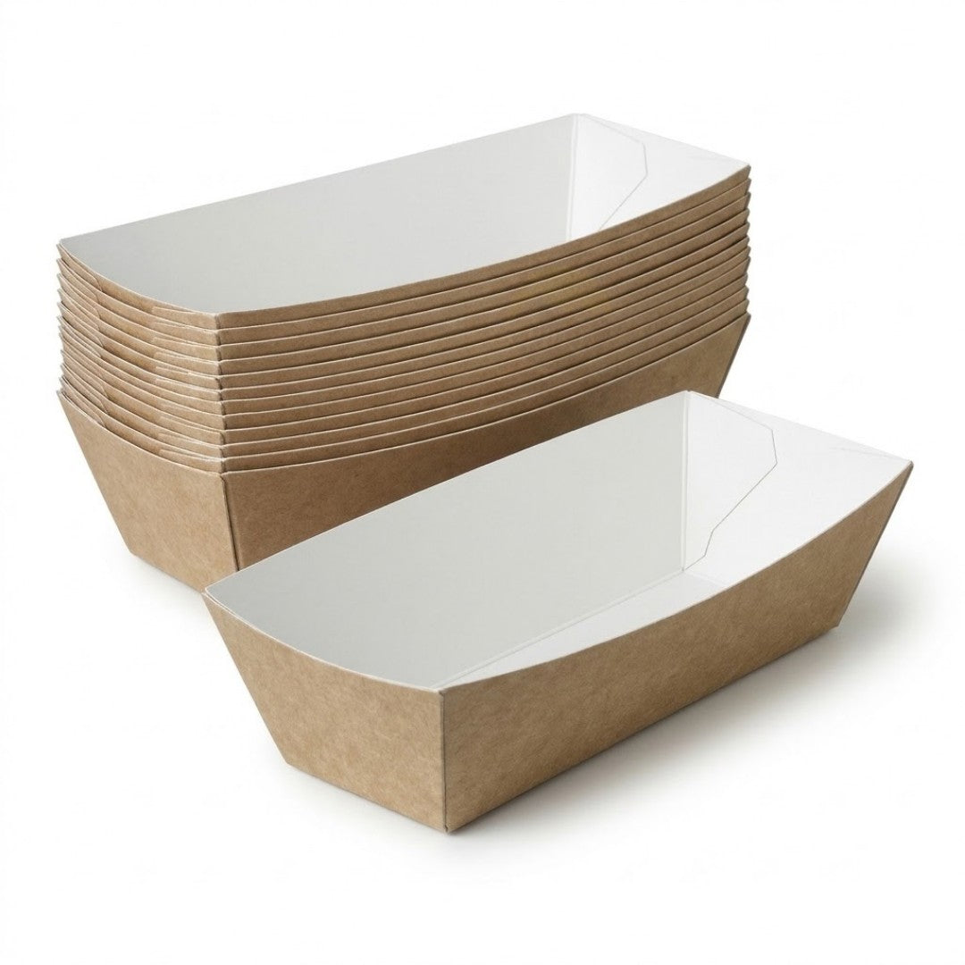 Kroketbakjes, Snackbakje A5 Karton Kraft/Wit – 114 × 39 × 35 mm
