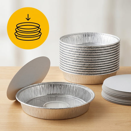 Aluminium Schaal Rond 23 cm met Deksel – 1450 ml – 100 Stuks | C803L Ovenschaal Wegwerp Quiche Catering BBQ