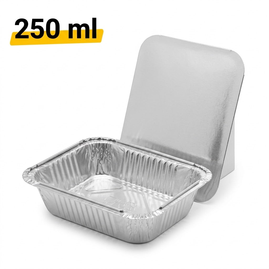 Aluminium Bakjes met Deksel 100 Stuks - (250ml) Ovenschalen Airfryer