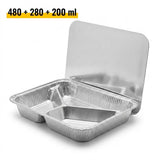 Aluminium Bakjes 3-Vaks met Deksel 100 Stuks – Menuschaal Take Away, Catering