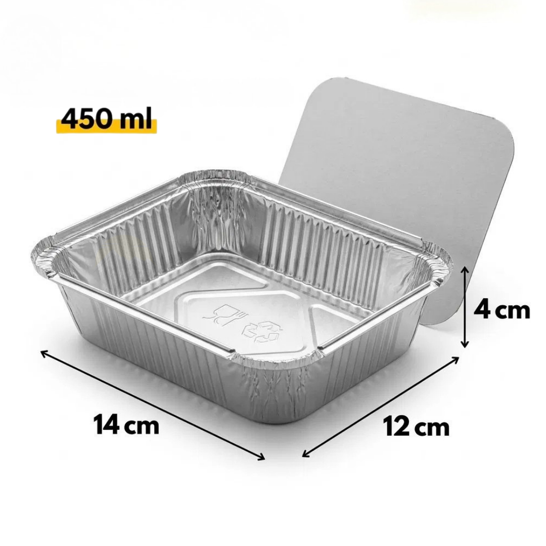 Aluminium bakjes met deksel 100 stuks - (450ml) ovenschalen airfryer