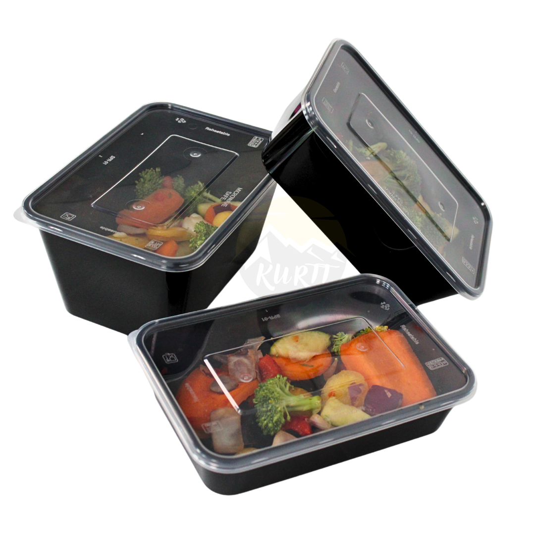Plateaux à micro-ondes avec couvercle noir 650 ml - 50 pièces