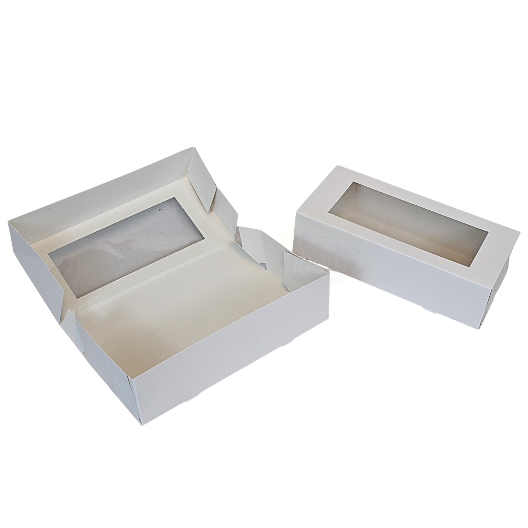 Gebaksdoos met venster wit 26x12x7 cm – 250 stuks | Doos voor tompoucen, éclairs & cake