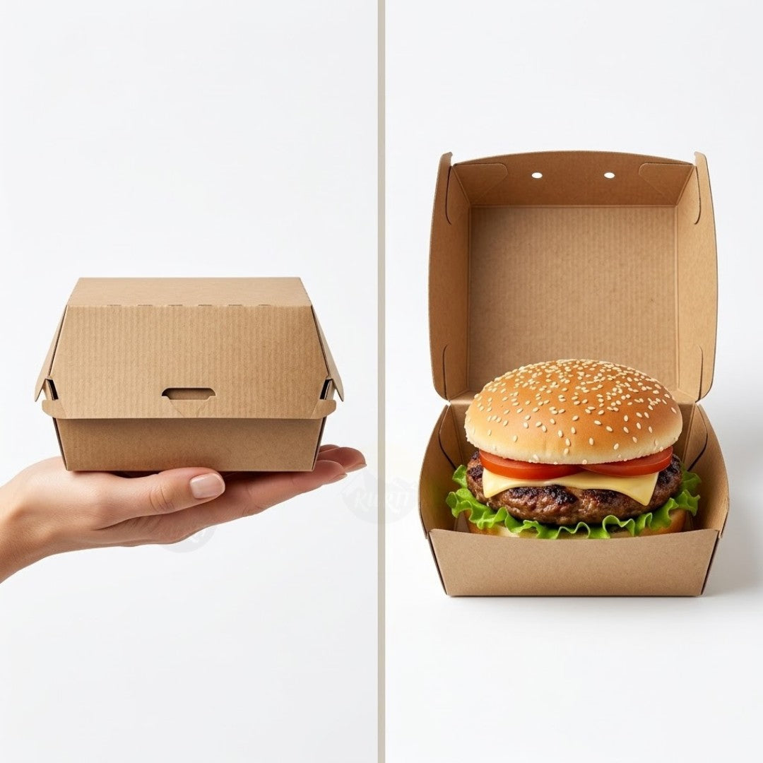 Hamburgerbakje Kraft Golfkarton BIO – Stevig Burgerbox Wegwerp | Middel & Groot | 50/100/200 stuks