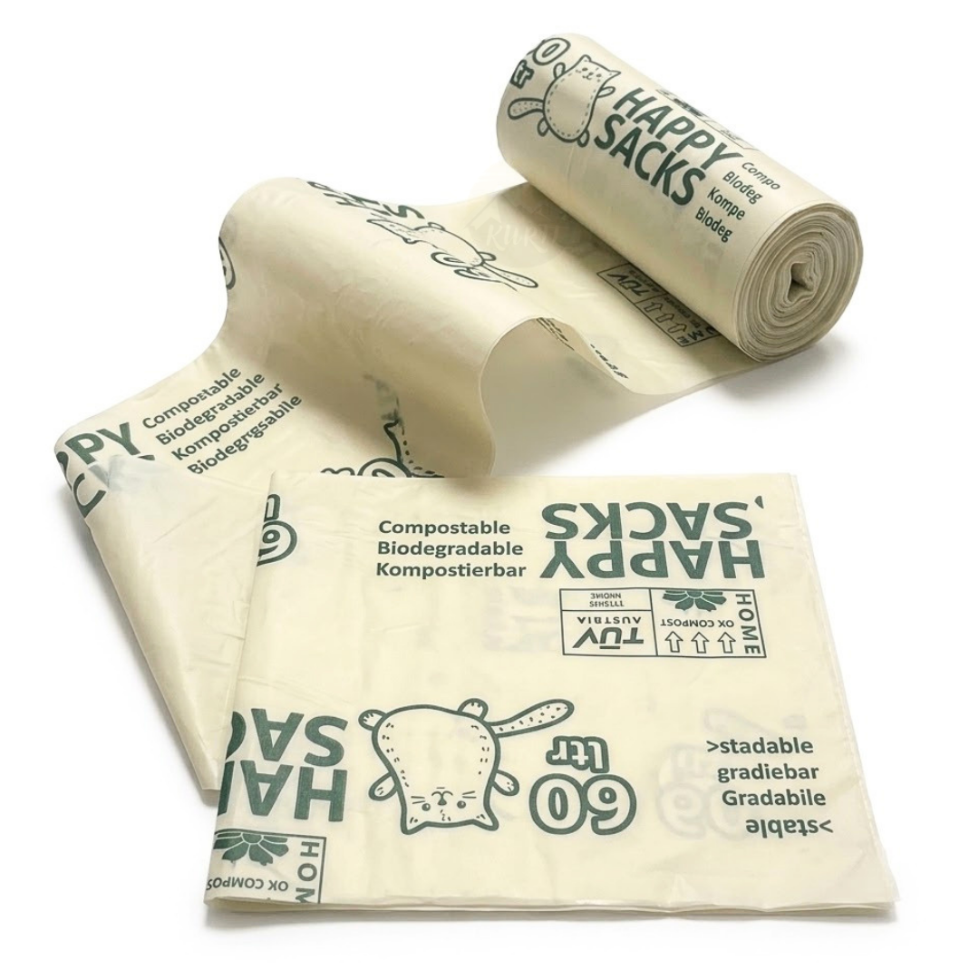 Biozakken 60 liter – 60 x 80 cm T30 Wit – composteerbaar EN 13432 – 240 stuks