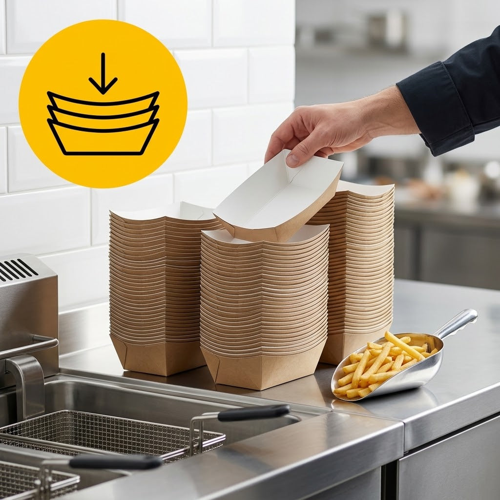 Frietbakjes A14 Karton Kraft/Wit – 150 × 85 × 43 mm | Snackbakje Extra Ruim